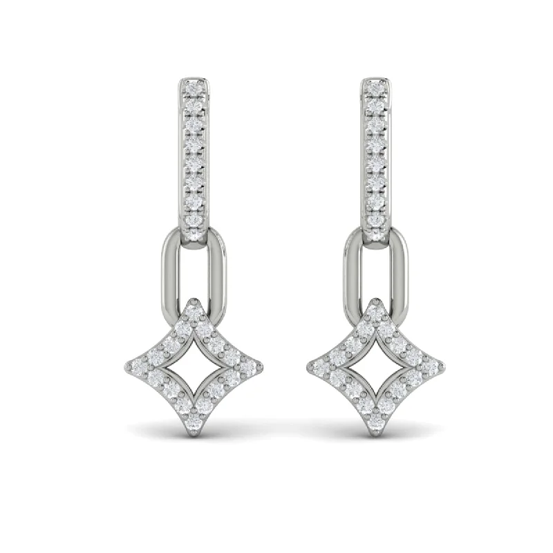 Shell motif earrings-Diamond Star and Link Drop Huggie Earrings