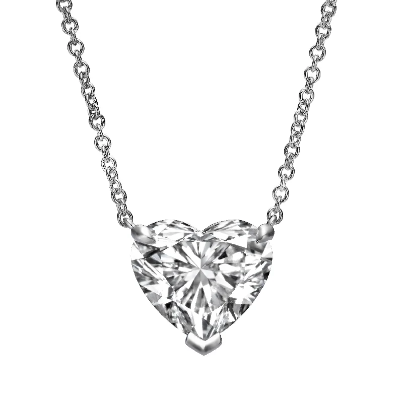 Y-drop necklaces-3.01 ct Lab Grown Heart Shape Diamond Solitaire Pendant Necklace