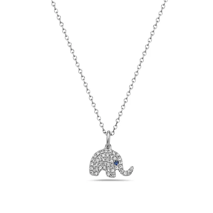 Rose gold necklaces-14K White Gold Elephant Diamond Pendant