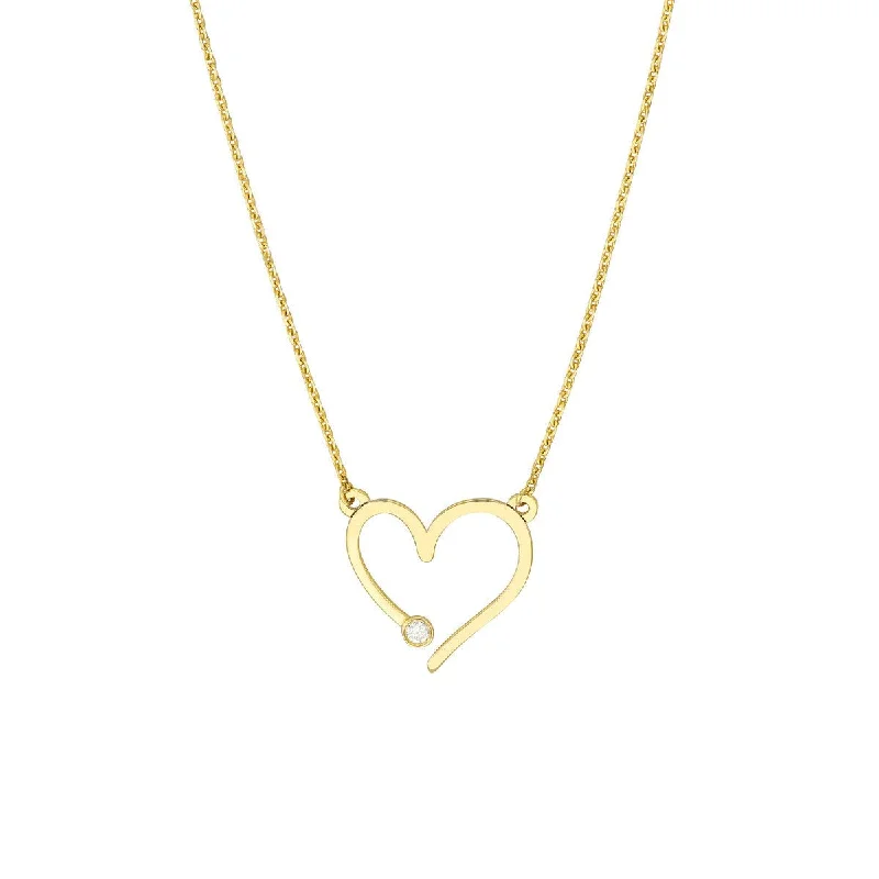 Starry charm necklaces-14K Yellow Gold Open Heart with Diamond Adjustable Necklace