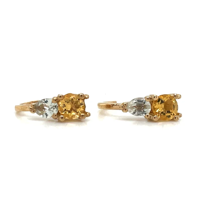 Crystal teardrop earrings-9ct Yellow Gold Citrine & Green Amemthyst Earrings