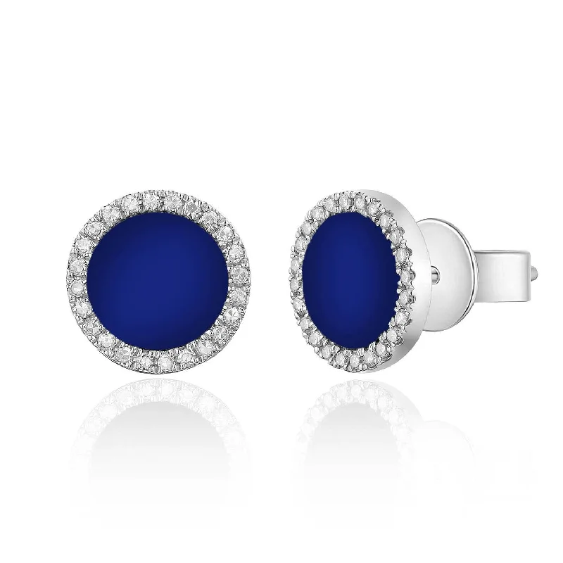 Double-sided earrings-14k Gold Diamond & Lapis Stud Earrings