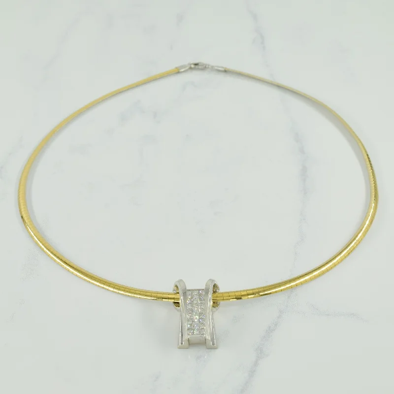 Sleek silver necklaces-Two Tone Reversable Diamond Necklace | 0.90ctw | 18" |