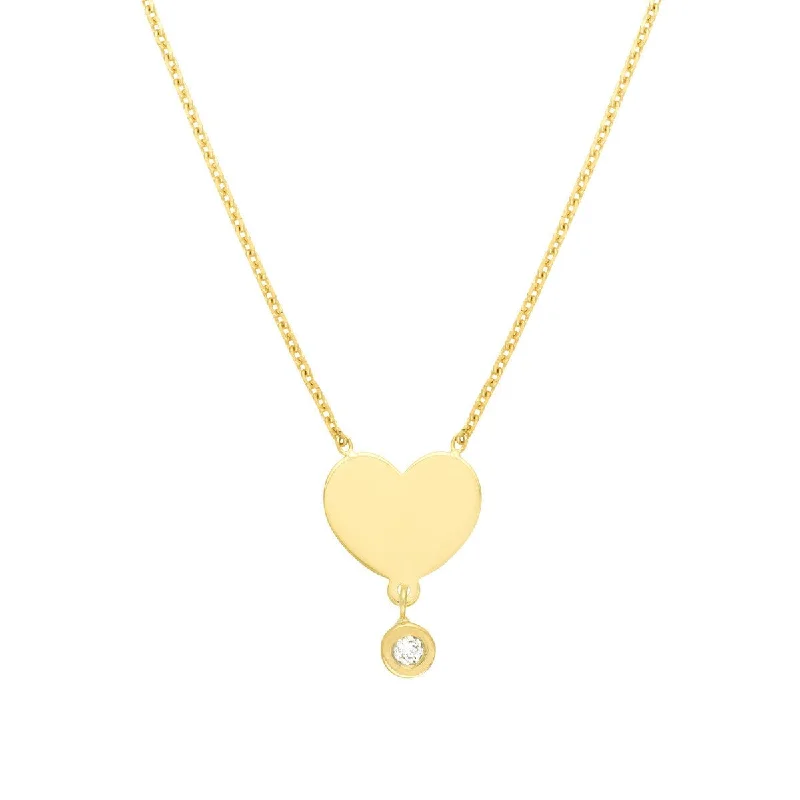 Evil eye necklaces-14K Yellow Gold Heart with Diamond Drop Adjustable Necklace