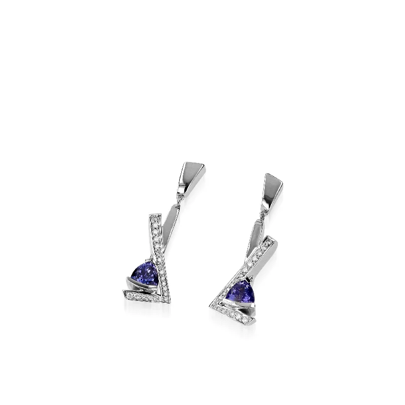 Retro clip-on earrings-Pinnacle  Petite Gemstone Dangle Earrings with Pave Diamonds