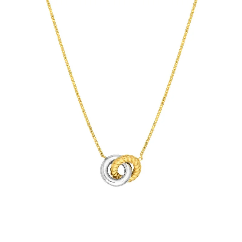 Peacock feather necklaces-14K Two Tone Gold Interlocking Circle Necklace