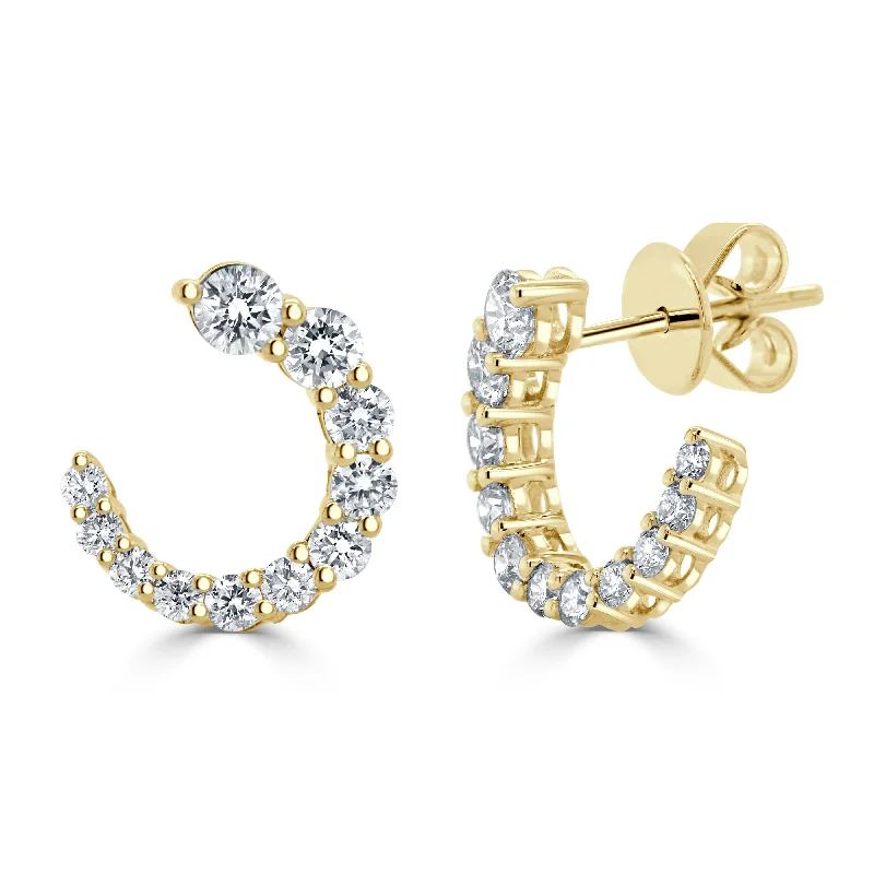 Lightweight hoop earrings-14k Gold Curved Diamond Earrings