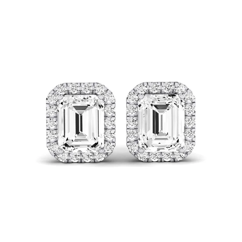 Floral design earrings-Meadow Emerald Cut Moissanite Halo Stud Earrings