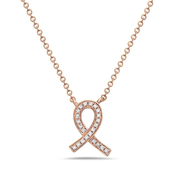 Amethyst healing necklaces-14K Rose Gold Ribbon Diamond Necklace