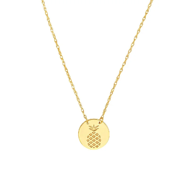 Celestial pendant necklaces-14K Yellow Gold So You Etched Pineapple Mini Disc Necklace