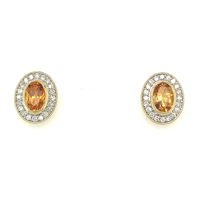 Textured disc earrings-9ct Yellow Gold Earth Grown 1.05ct Citrine and Diamond Halo Stud Earrings