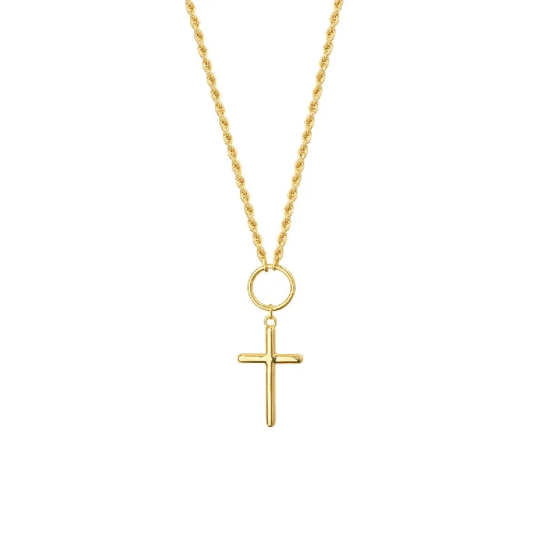 Baroque pearl necklaces-14K Yellow Gold Cross Drop Adjustable Necklace on Rope Chain