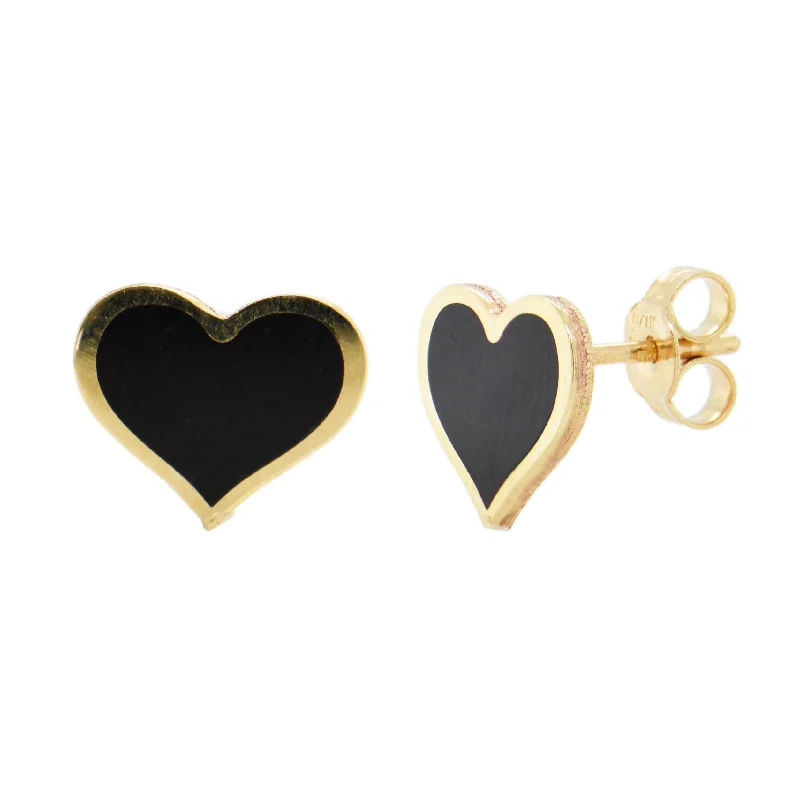 Hexagon stud earrings-14K Gold Onyx Heart Stud Earring