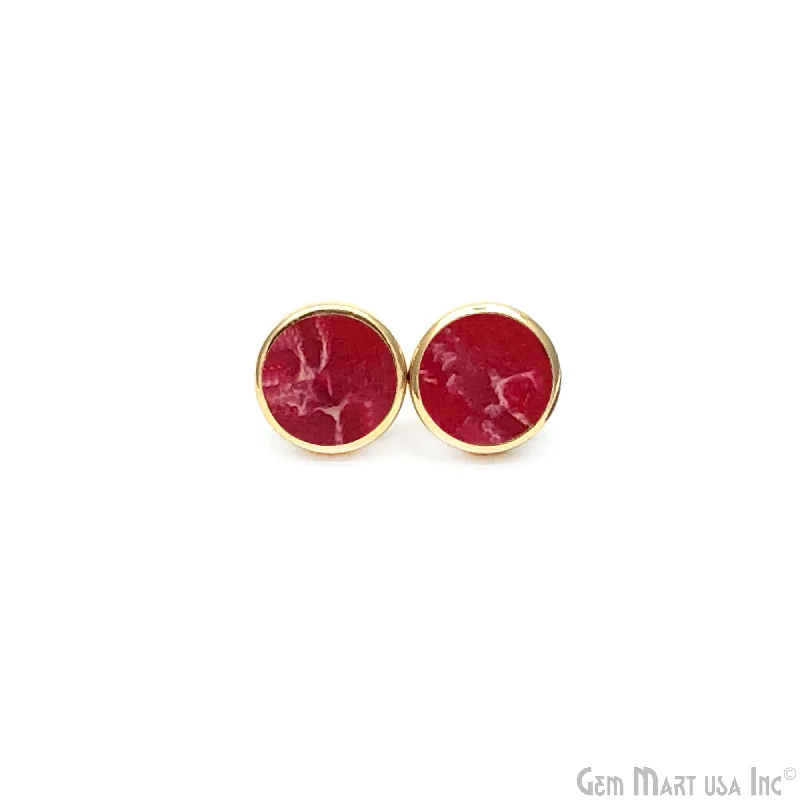 Coin-shaped earrings-Red Mohave Turquoise Round 12mm Gold Plated Stud Earrings