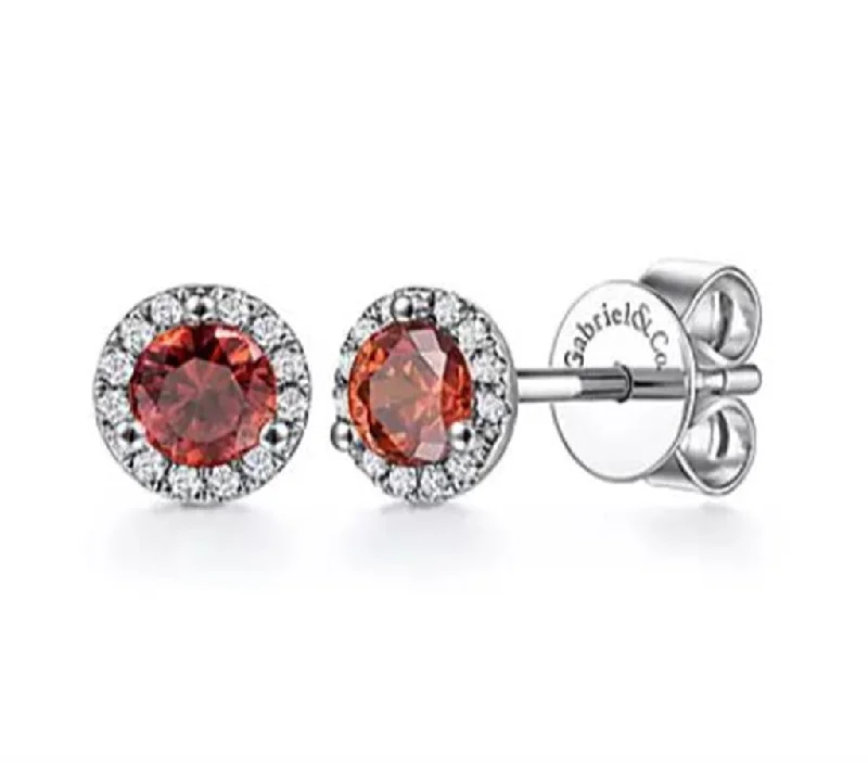 Lace-inspired earrings-Gabriel Garnet & Diamond Halo Stud Earrings