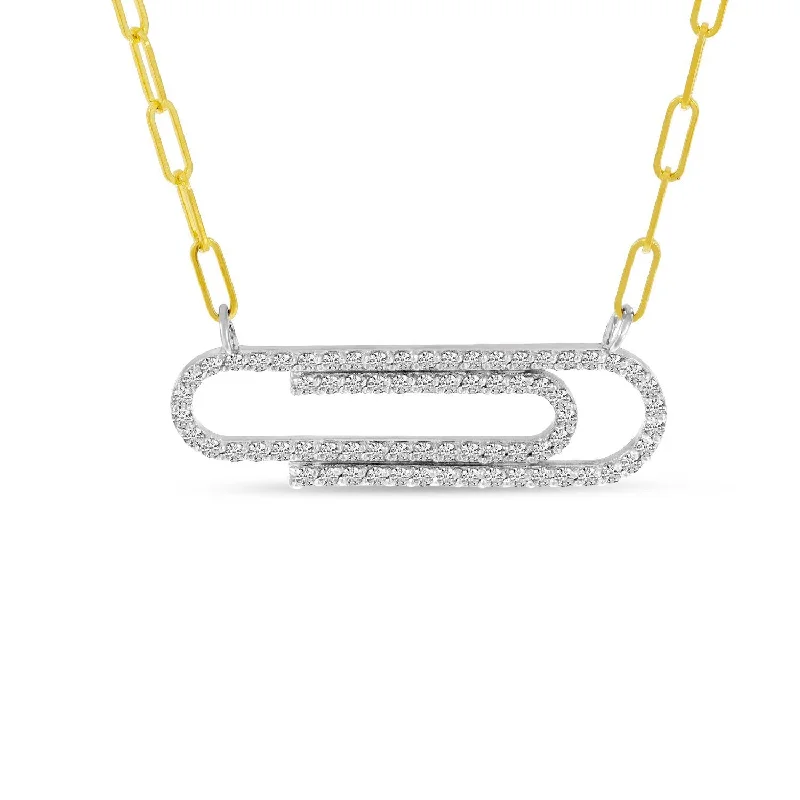 Ocean wave necklaces-14K Yellow Gold Diamond Classic Paperclip Necklace