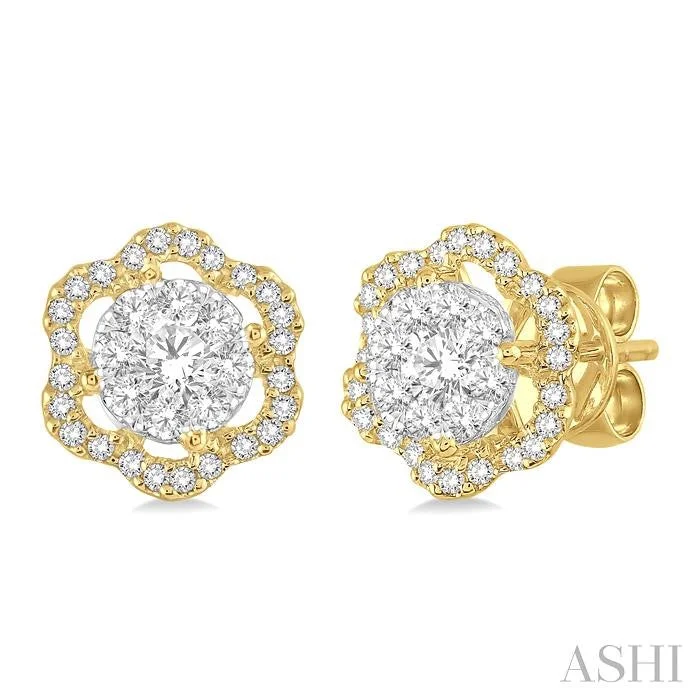 Floral hoop earrings-ROUND SHAPE LOVEBRIGHT DIAMOND FLOWER EARRINGS