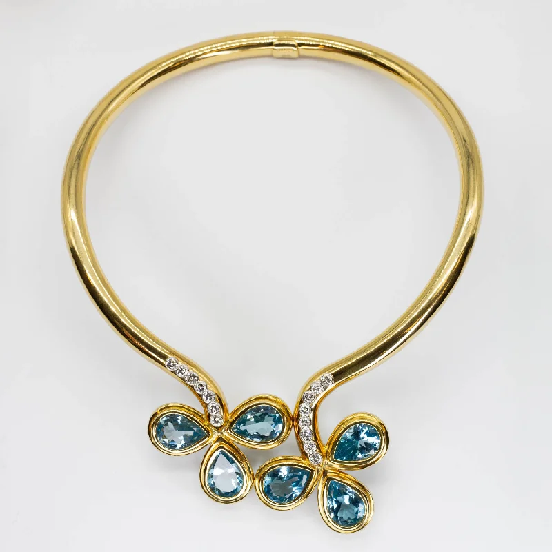 Floral motif necklaces-'Carlo Weingrill' Topaz and Diamond Cocktail 18k Necklace | 70.0ctw, 2.0ctw | 15"