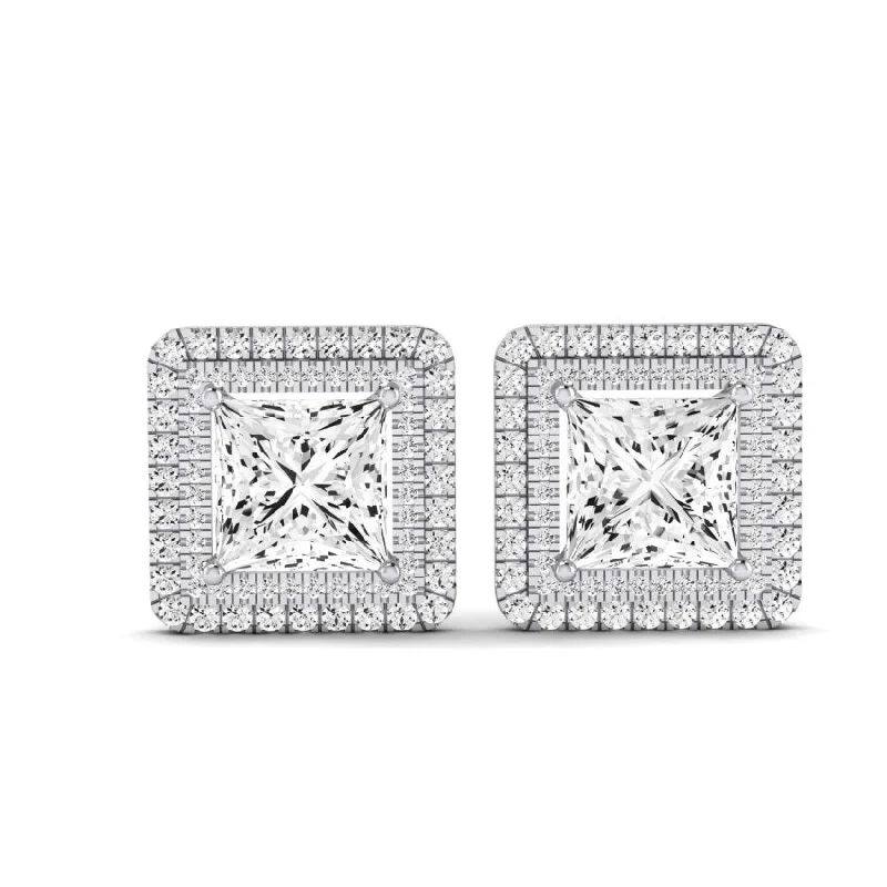 Retro clip-on earrings-Cerise Princess Cut Moissanite Halo Stud Earrings