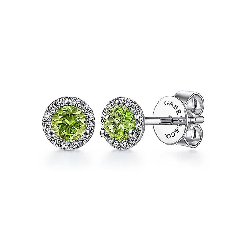 Druzy stone earrings-Gabriel Diamond Halo & Peridot Stud Earrings