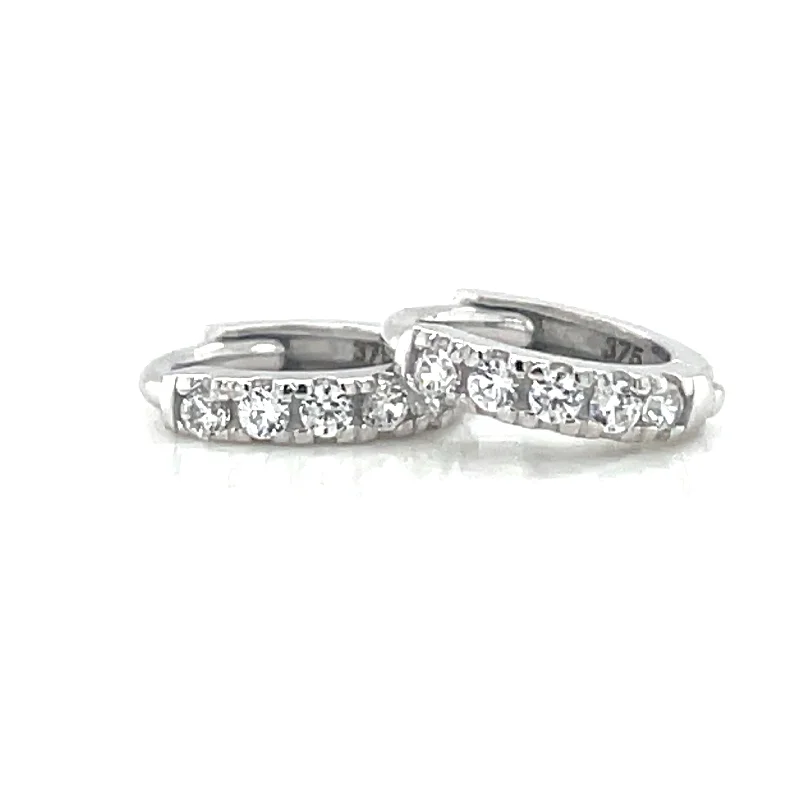 Layered dangle earrings-9ct White Gold Stone Set Huggie Hoop Earrings