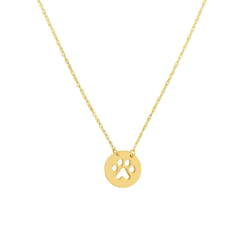 Polished gold necklaces-14K Yellow Gold So You Cutout Paw Mini Disc Adj Necklace