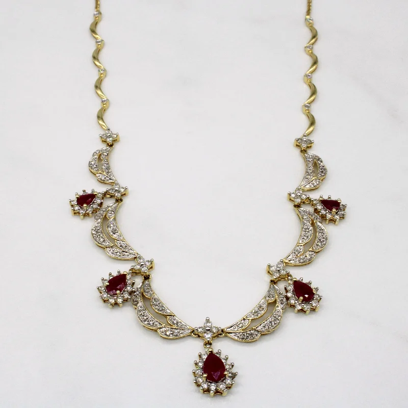 Triple-layer necklaces-Ruby & Diamond Necklace | 1.80ctw, 1.50ctw | 17" |