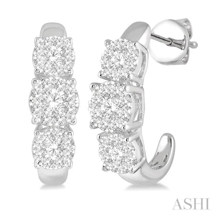 Asymmetrical earrings-ROUND SHAPE PAST PRESENT & FUTURE LOVEBRIGHT ESSENTIAL DIAMOND HALF HOOP EARRINGS