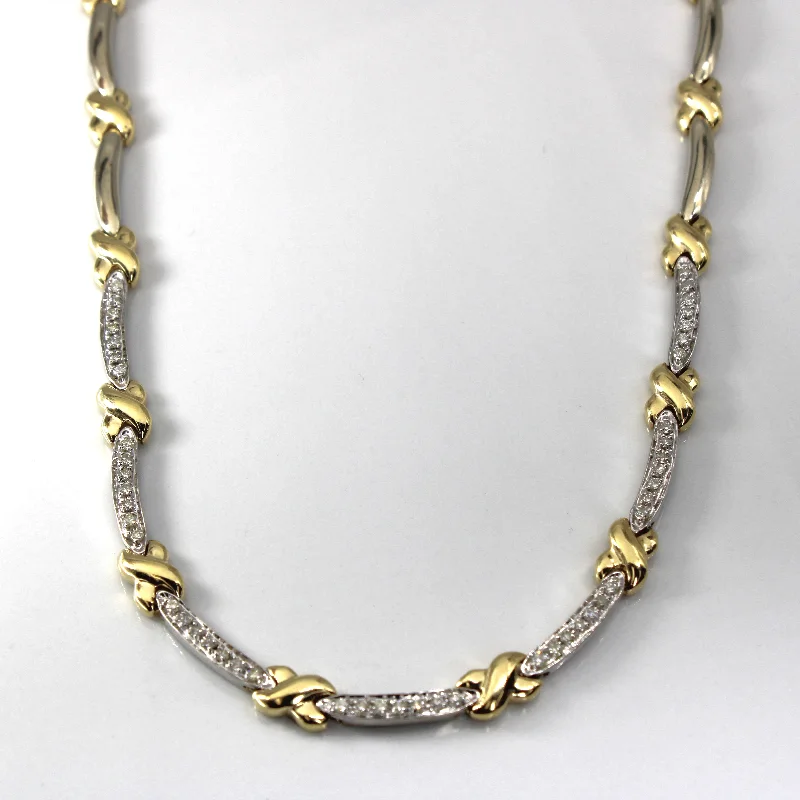 Dangling stone necklaces-Two Tone Gold Crossover Diamond Necklace | 1.00ctw | 17"|