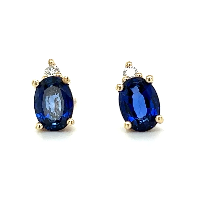 Statement cuff earrings-9ct Yellow Gold Earth Grown Oval Sapphire & Diamond Earrings