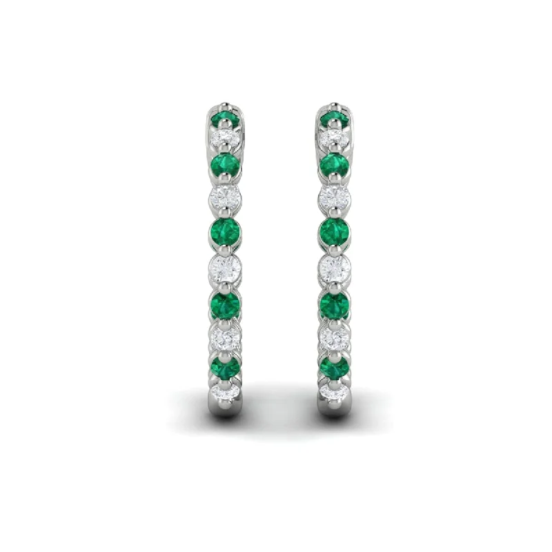 Heart motif earrings-Inside Out Diamond and Emerald  Hoop Earrings