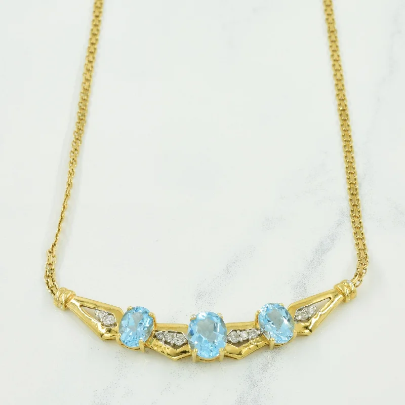 Crescent moon necklaces-Blue Topaz & Diamond Necklace | 4.60ctw, 0.20ctw | 14" |