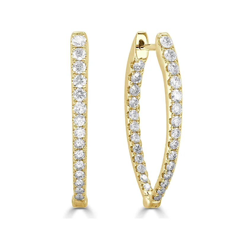 Statement cuff earrings-14k Gold & Diamond Point Hoop Earrings- 1.25"