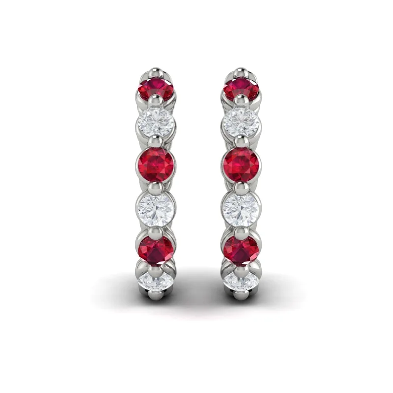 Matte black earrings-Diamond and Ruby  Twist Hoop Earrings