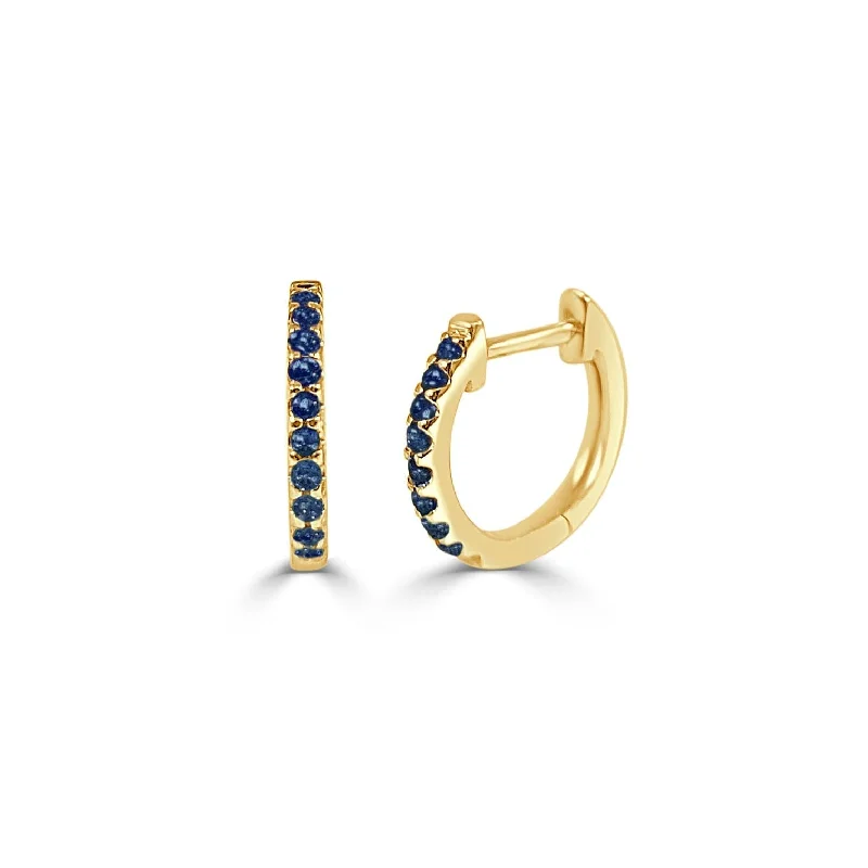 Hand-painted earrings-14K Gold & Blue Sapphire Huggy Earrings