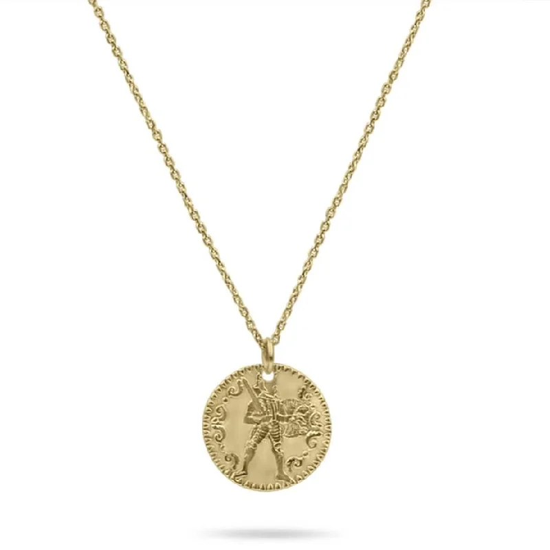 Oval pendant necklaces-Small Warrior Gold Coin Necklace