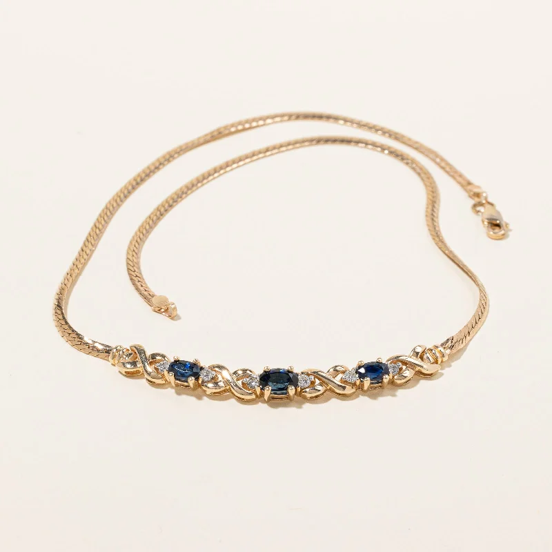 Polished gold necklaces-10K Yellow Gold Sapphire & Diamond Necklace | 1.41ctw, 0.18ctw | 14" |