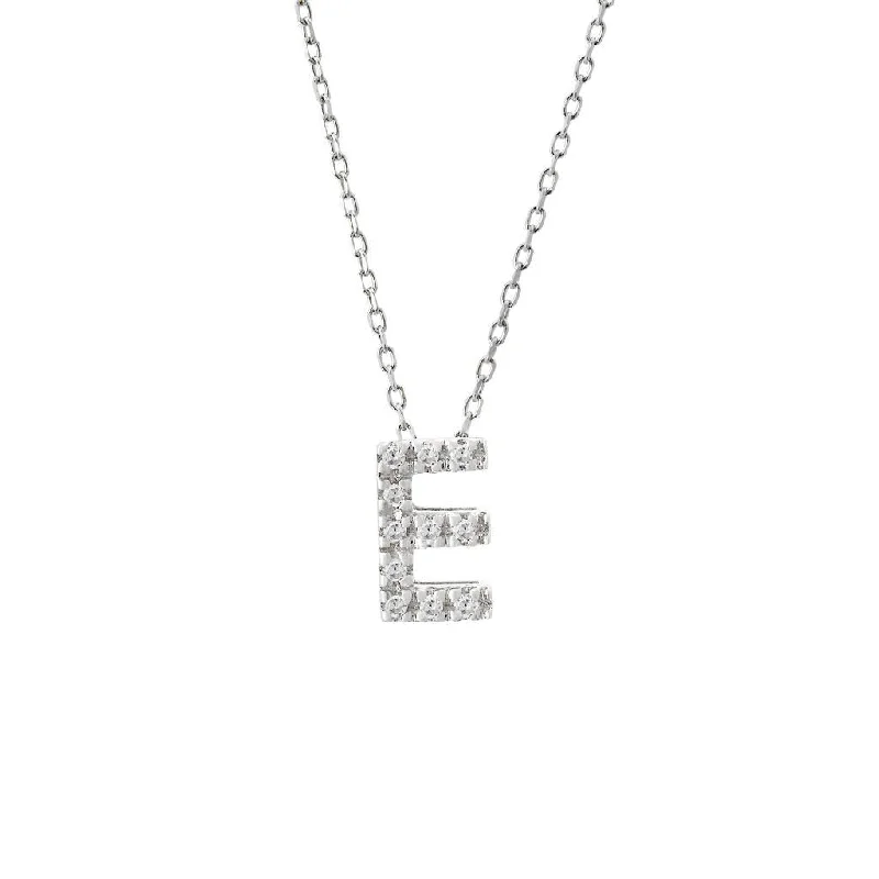 Minimalist style necklaces-14K Gold Initial "E" Necklace With Diamonds