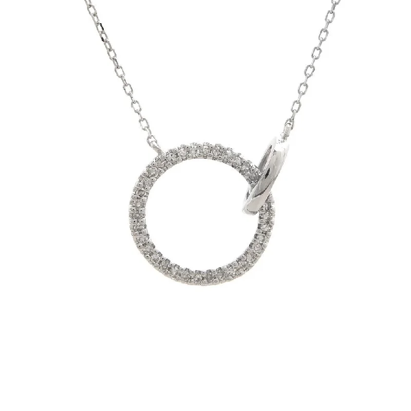 Victorian design necklaces-14K White Gold Circle Single Micro Pave Diamond Necklace