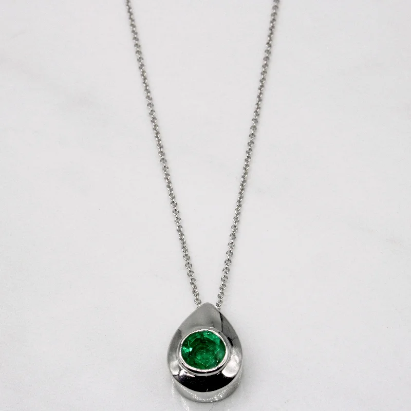 Herringbone chain necklaces-Emerald Teardrop Pendant & 14k Necklace | 1.10ct | 18" |