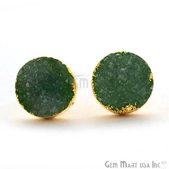 Floral design earrings-Round Shape 12mm Gold Plated Druzy Stud Earrings (Pick your Gemstone) (90012-2)