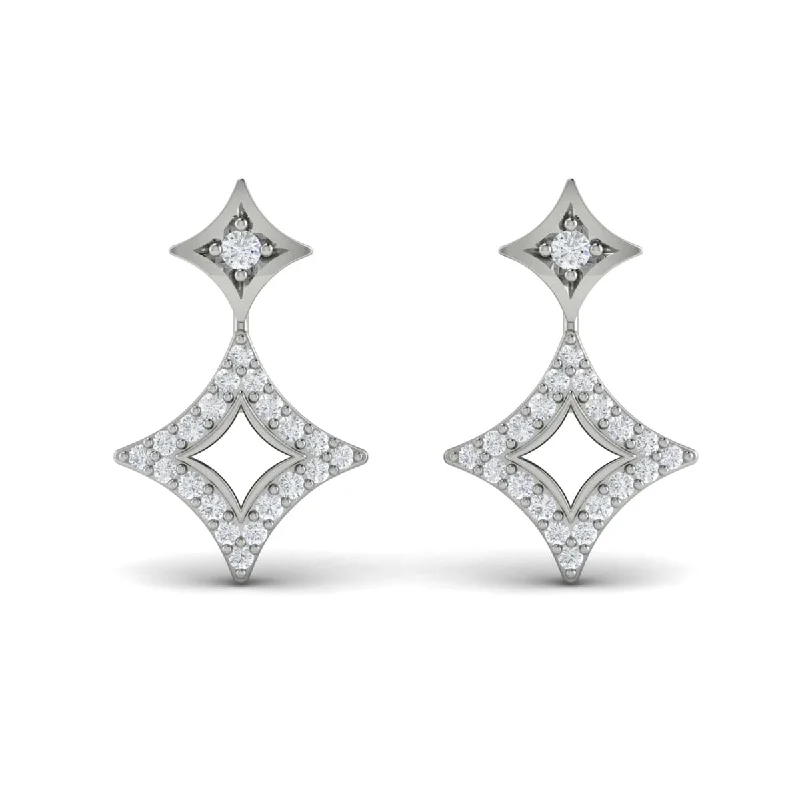 Chandelier style earrings-Diamond Double Vlora Star Open Motif Drop Stud Earrings