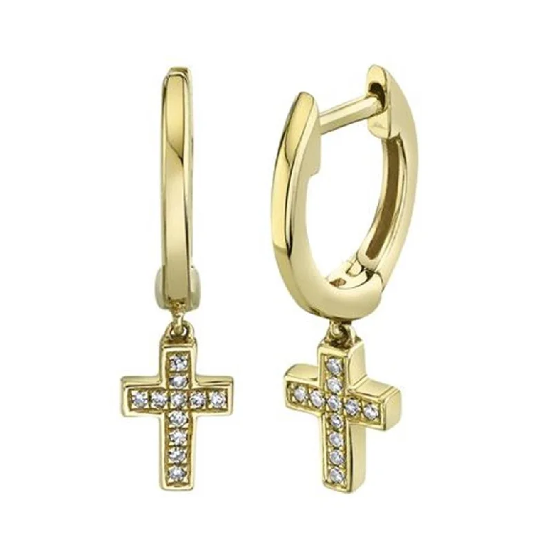 Chandelier style earrings-Shy 14K Diamond Dangle Cross Huggie Earrings