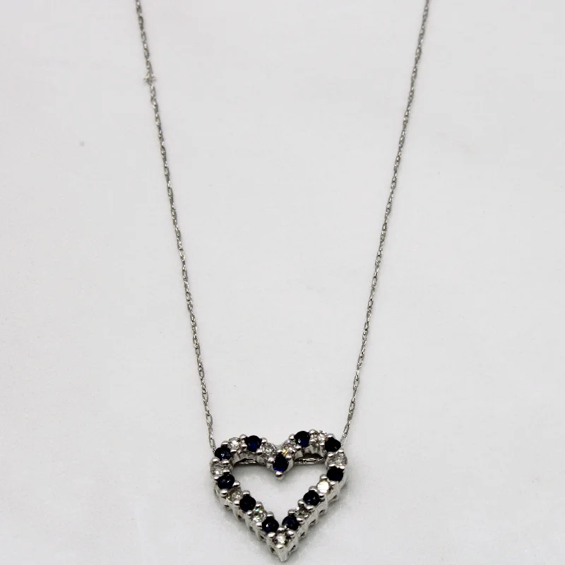 Herringbone chain necklaces-Sapphire & Diamond Heart Pendant & Necklace | 0.16ctw, 0.11ctw | 19" |