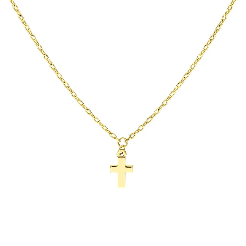 Boho beaded necklaces-14K Yellow Gold Mini Cross Dangle Necklace