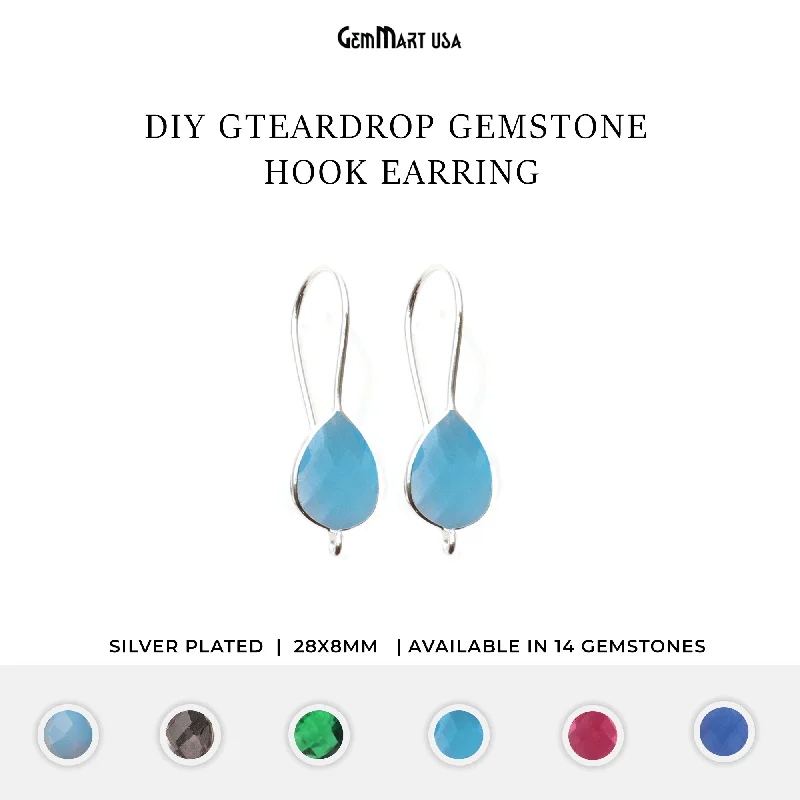 Chandelier style earrings-Teardrop Loop Connector Silver Plated Hook Earring