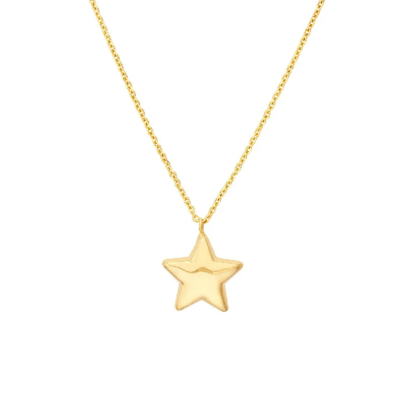 Amethyst healing necklaces-14K Yellow Gold Puff Star Necklace with Lobster