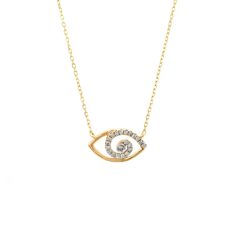 Crystal drop necklaces-14K Yellow Gold Eye Single Micro Pave Diamond Necklace