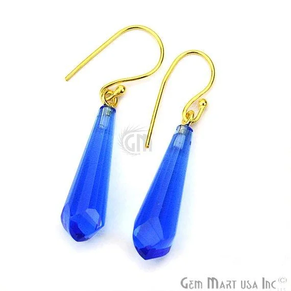 Tribal bead earrings-Dangle 45x9mm Gold Plated Gemstone Hook Earrings (Pick your Gemstone) (90107-1)