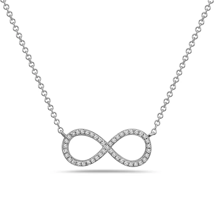 Petite gemstone necklaces-14K White Gold Infinity Symbol Diamond Necklace